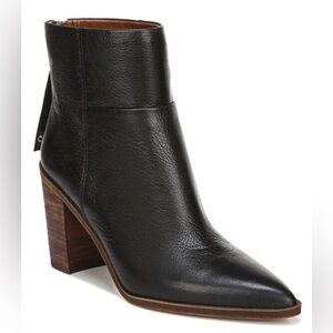 Franco Sarto Marmalade Black leather bootie back zipper pointed toe stacked heel